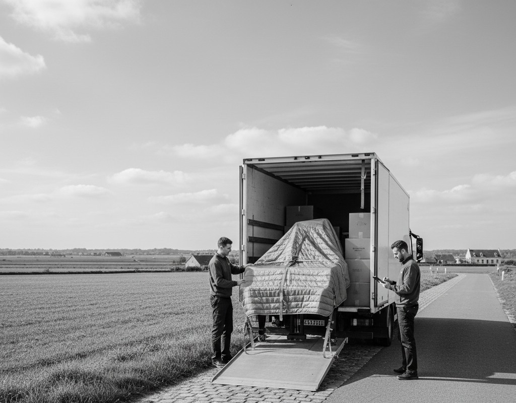 Déménagement piano Paris-Nantes camion stationné ouest