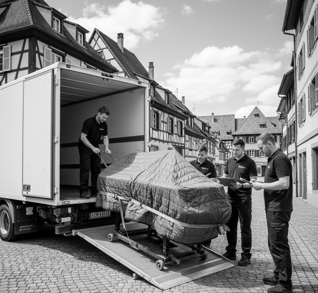 Déménagement piano Paris-Strasbourg camion stationné est