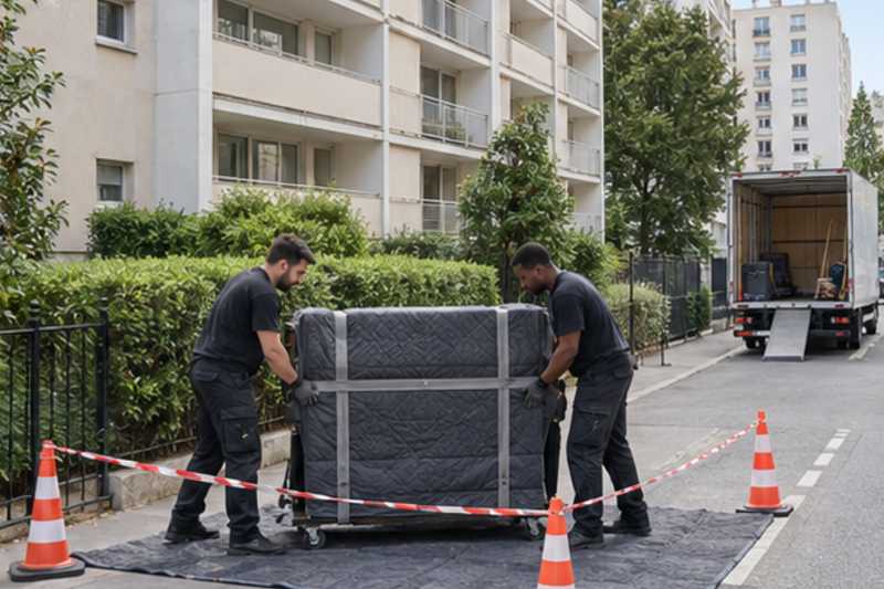 Piano droit en attente sur une zone protégée du trottoir, Argenteuil