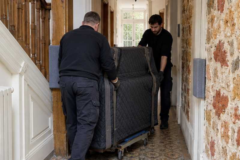 Piano droit sur luge dans un couloir, Boissy-Saint-Léger