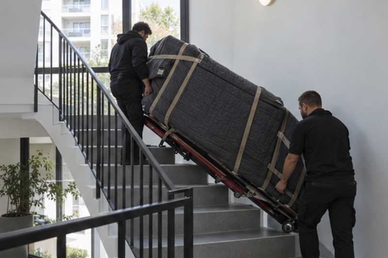 Piano droit sur chant dans un virage d'escalier, Bougival