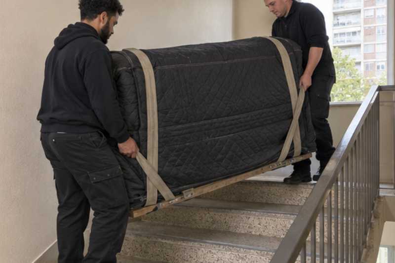 Piano droit sur luge dans un escalier, Choisy-le-Roi
