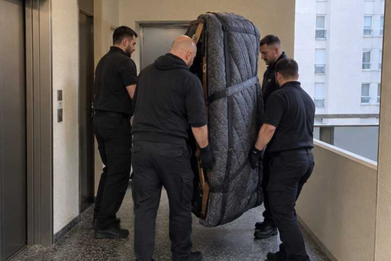 Piano à queue pivoté sur un palier étroit, Issy-les-Moulineaux