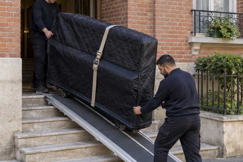 Piano droit sur une rampe au-dessus de quelques marches, Nogent-sur-Marne