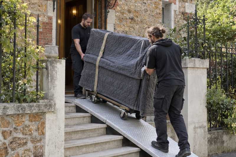 Piano droit sur une rampe au-dessus de quelques marches, Suresnes