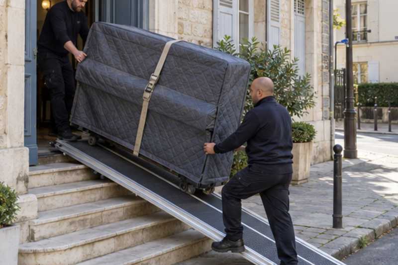 Piano droit sur une rampe au-dessus de quelques marches, Viry-Châtillon